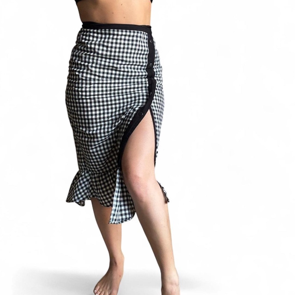 Black and White Gingham Midi Skirt